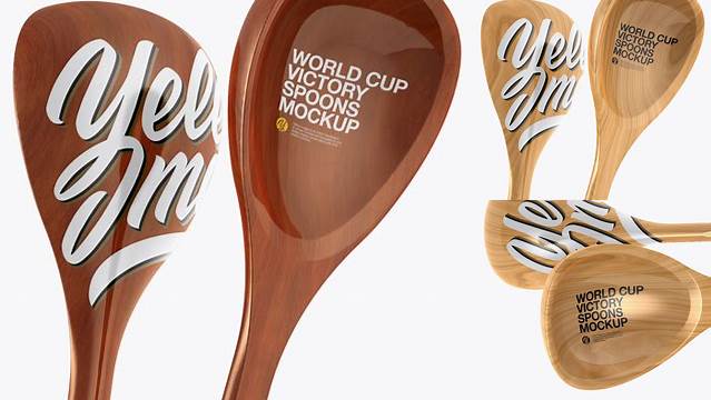 6639+ Wooden World Cup Victory Spoons PSD Mockup Half Side View High-Angle Shot Custom Mockup Graphic Design