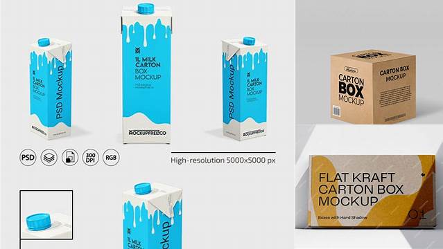 6640+ 1L Carton Box PSD Mockup Front View Elegant Design Mockup PSD