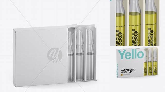 6641+ Clear Glass Ampoules Pack PSD Mockup Half Side View High-Angle Shot High-End Creative PSD Template