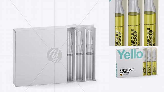 6641+ Clear Glass Ampoules Pack PSD Mockup Half Side View High-Angle Shot High-End Creative PSD Template