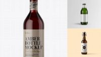 6646+ 1L Amber Glass Bottle with Red Beverage PSD Mockup Premium Free Graphic Resource