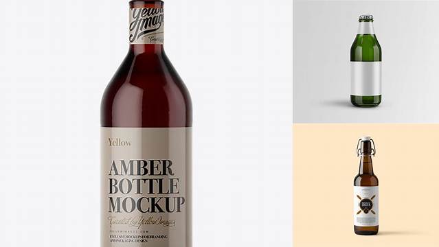 6646+ 1L Amber Glass Bottle with Red Beverage PSD Mockup Premium Free Graphic Resource