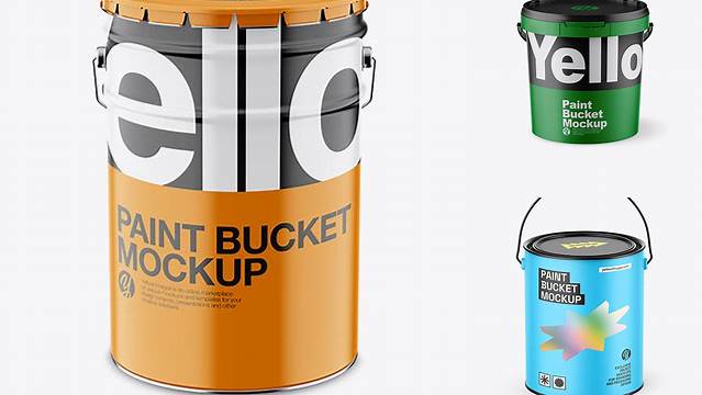 6646+ 5L Matte Paint Bucket PSD Mockup Front View High-Angle Shot Easy-to-Edit Photoshop Freebie