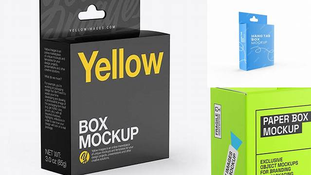 6646+ Glossy Paper Box with Hang Tab PSD Mockup Half Side View High Angle Shot Free Design Resource