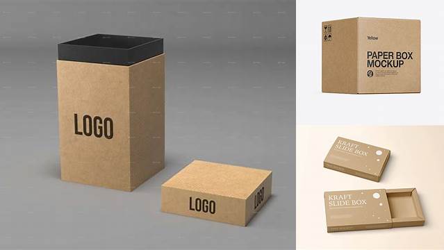 6651+ Two Kraft Boxes PSD Mockup Half Side View Editable Mockup PSD