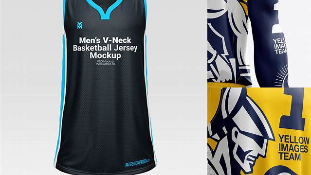 6652+ Men’s Full Basketball Kit with V-Neck Jersey PSD Mockup Hero Back Shot Exclusive Digital PSD Resource