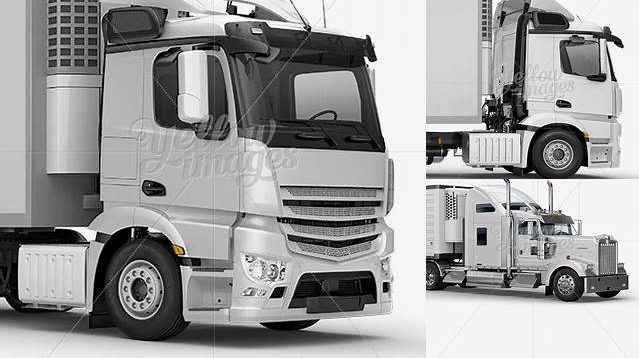 6655+ Refrigerator Truck HQ PSD Mockup Right Side View Digital Photoshop Free Mockup