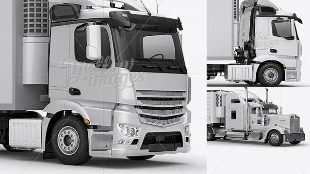 6655+ Refrigerator Truck HQ PSD Mockup Right Side View Digital Photoshop Free Mockup