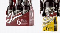 6656+ White Paper 6 Pack Amber Bottle Carrier PSD Mockup Halfside View High-Angle Shot Creative Design Mockup