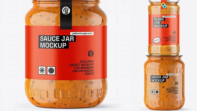 6657+ Clear Glass Chipotle Sauce Jar PSD Mockup Fully Customizable Photoshop Freebie