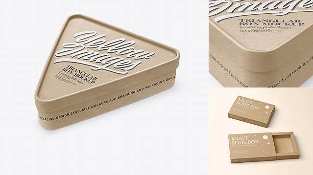 6660+ Kraft Paper Triangular Box PSD Mockup Half Side View High-Angle Shot Free Creative Design