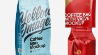 6661+ Glossy Coffee Bag with Valve PSD Mockup Half Side View Free Creative Design