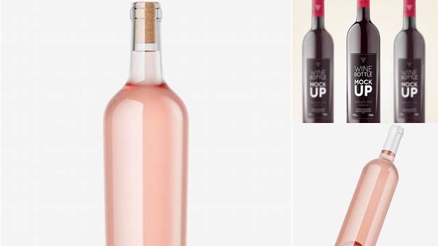 6670+ Clear Glass Pink Wine Bottle PSD Mockup Advanced Photoshop Design Free