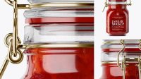 6677+ 900ml Strawberry Jam Glass Jar with Clamp Lid PSD Mockup Half Side View Elegant Free Template