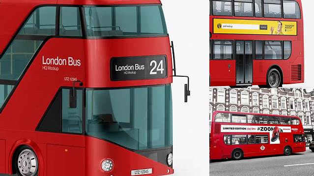 6679+ London Bus PSD Mockup Half Side View Advanced Photoshop Template