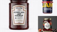 6683+ Glass Jar With Raspberry Jam PSD Mockup Eye-Level Shot Custom Mockup PSD for Free