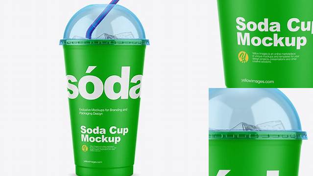 6683+ Matte Plastic Soda Cup With Ice and Cap PSD Mockup Easy-to-Edit PSD