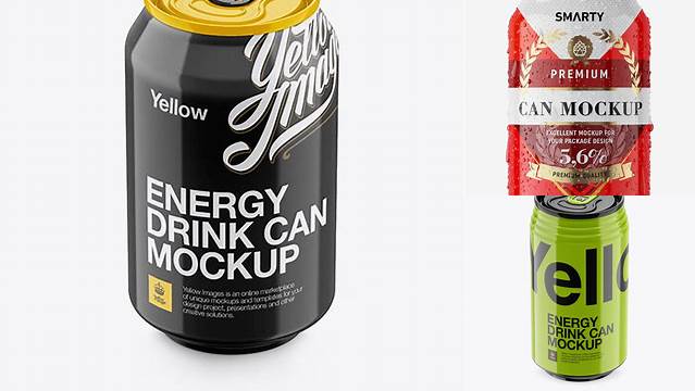 6686+ 330ml Aluminium Can with Glossy Finish PSD Mockup High-Angle Shot Mockup PSD Free Download