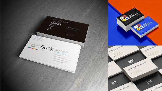 6689+ Business Cards PSD Mockup Half Side View High-Angle Shot Modern Photoshop Resource