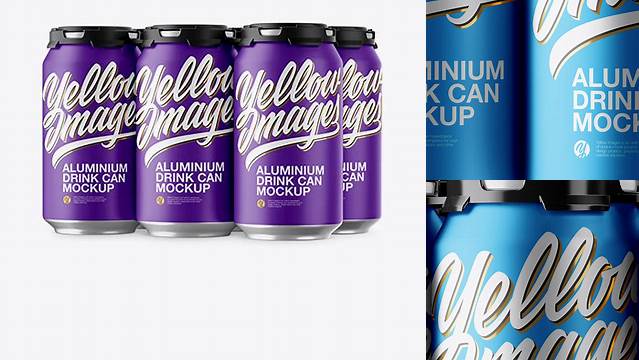 669+ Pack with 6 Matte Aluminium Cans with Plastic Holder PSD Mockup Premium Mockup Freebie