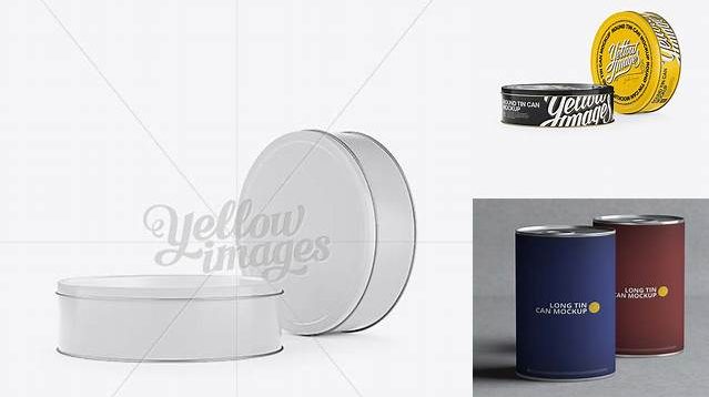 6690+ Two Round Tin Cans PSD Mockup Halfside View High-Angle Shot Fully Layered PSD Freebie