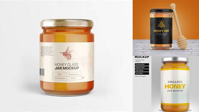 6694+ Glass Jar with Creamed Honey PSD Mockup Premium Design Freebie