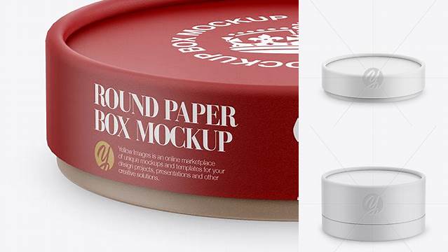 6695+ Matte Round Paper Box PSD Mockup Front View High-Angle Shot Professional PSD Mockup