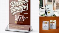 6699+ Plastic Table Tent PSD Mockup Half Side View Exclusive Free Photoshop Asset