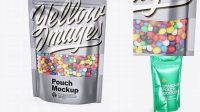 6703+ Metallic Stand-Up Pouch With Candies PSD Mockup Half Side View Advanced Editable PSD