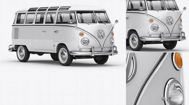 6705+ Volkswagen Transporter T1 PSD Mockup Front 3/4 View Free Premium Photoshop Template Download