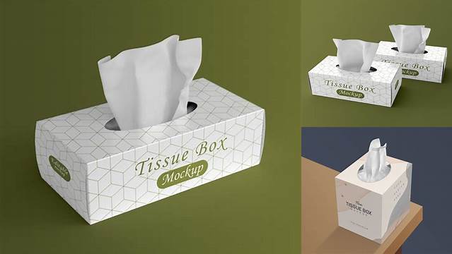 6706+ Tissue Box PSD Mockup Front 3/4 View High-Angle Shot Elegant and Stylish Free PSD