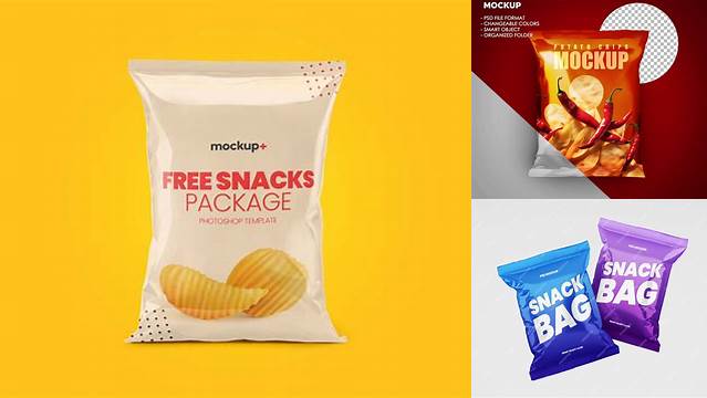 6707+ Vacuum Snack Package PSD Mockup Half-Side View Premium Freebie for Designers