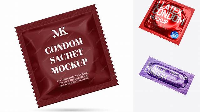 6709+ Metallic Condom Sachet PSD Mockup Halfside View Professional Photoshop Design Freebie