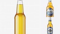 6718+ 330ml Clear Glass Bottle With Beer PSD Mockup High-Quality Digital Mockup Resource