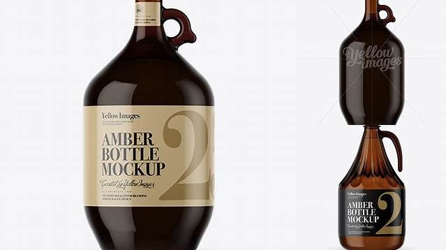 6719+ 3L Amber Glass Dark Drink Bottle With Handle PSD Mockup Exclusive Free Creative Mockup File