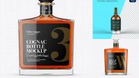 672+ Square Clear Glass Bottle with Cognac PSD Mockup Customizable PSD Templates