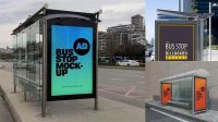 6723+ Bus Stop PSD Mockup Half Side View Exclusive Free Creative Resource