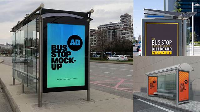 6723+ Bus Stop PSD Mockup Half Side View Exclusive Free Creative Resource