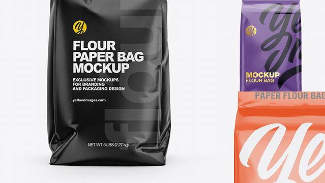 6726+ Glossy Paper Flour Bag PSD Mockup Front View Eye-Level Shot Download Free Premium Design PSD