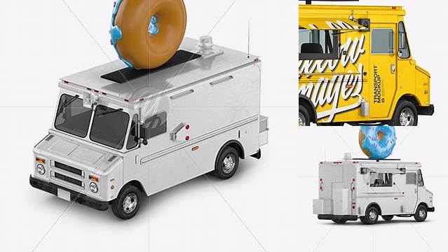 6728+ Foodtruck with Donut PSD Mockup Half Side View Versatile and Modern PSD Mockup