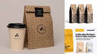 6735+ Kraft Paper Coffee Bag PSD Mockup Front View Advanced and Editable PSD Template Free