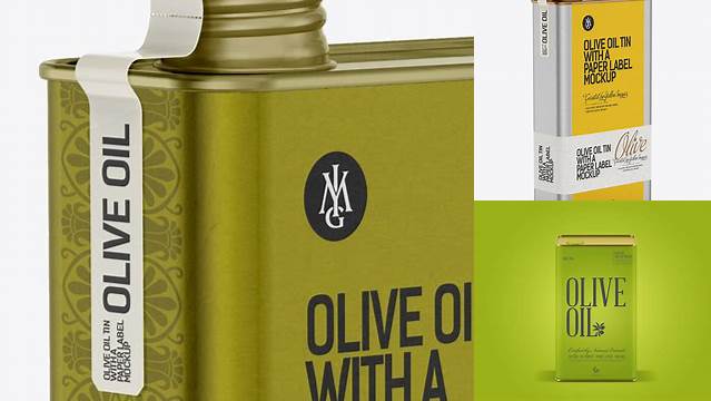 6736+ Olive Oil Tin with a Paper Label PSD Mockup High-Resolution PSD Download