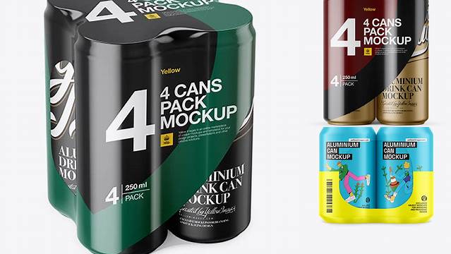 6738+ 4 Matte Cans in Shrink Wrap PSD Mockup Front View Digital Resource Free Download