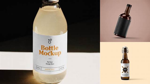 6740+ Glass Bottle with Drink PSD Mockup Creative and Modern PSD Freebie