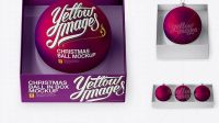 6740+ Matte Purple Christmas Ball in Paper Box PSD Mockup High-Angle Shot Professional Graphic PSD Download