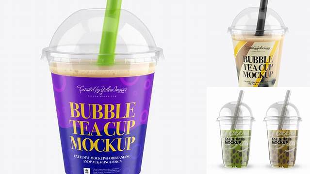 6743+ Chocolate Bubble Tea Cup PSD Mockup High-Angle view Professional Quality PSD Freebie