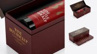 6744+ Opened Wine Box PSD Mockup Halfside View High-Angle Shot Download Customizable PSD