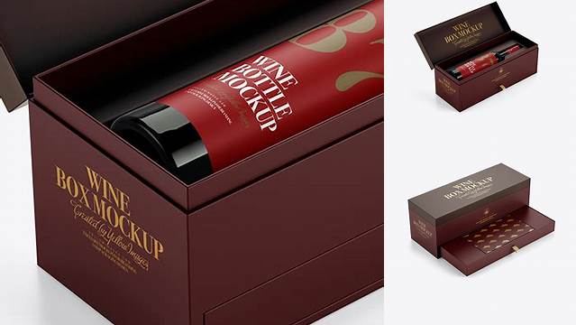 6744+ Opened Wine Box PSD Mockup Halfside View High-Angle Shot Download Customizable PSD