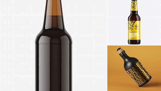 6751+ 330ml Black Amber Bottle with Dark Beer PSD Mockup Smart Design Template Free