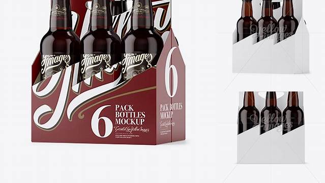 6751+ White Paper 6 Pack Amber Bottle Carrier PSD Mockup Halfside View Mockup PSD Free Download